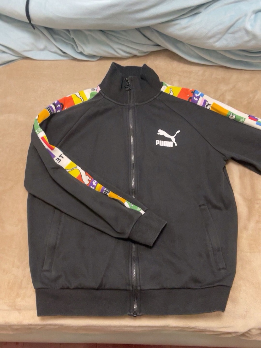 Puma Black Track Jacket with Multicolor Shoulder Stripes